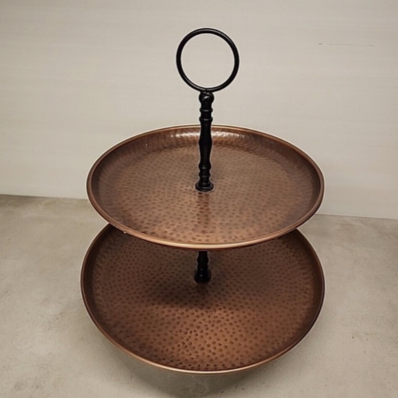 2 Tier Hammered Copper Kitchen Round Party Serving Stand - Picture 4 of 7